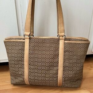 Vintage Coach Y2K Large Signature Canvas Vachetta Leather Tote Bag F77014